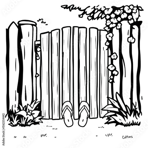 A pair of flip-flops by a garden gate