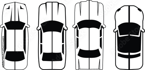 Cars icon set from above, top view isolated. Modern urban civilian vehicle. View from bird's eye. Realistic design. Flat style vector. traffic, automobile transportation. Transport service concept.