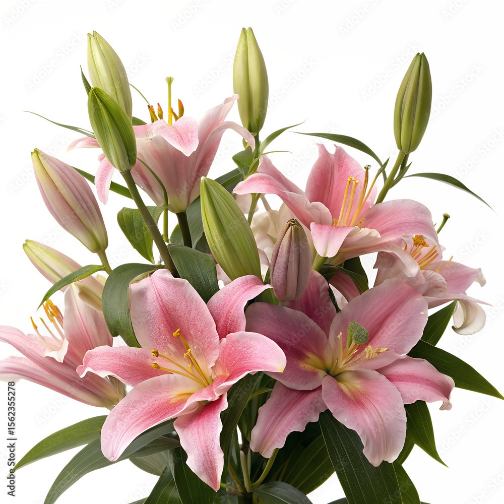 A bouquet of pink lilies isolated on transparent background shows beauty A bouquet of pink lilies isolated on transparent background shows beauty