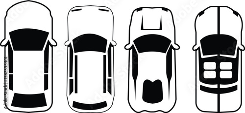 Cars icon set from above, top view isolated. Modern urban civilian vehicle. View from bird's eye. Realistic design. Flat style vector. traffic, automobile transportation. Transport service concept.