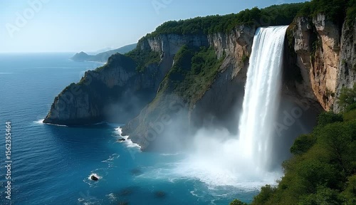 Waterfall Cascading into the Mediterranean Sea 