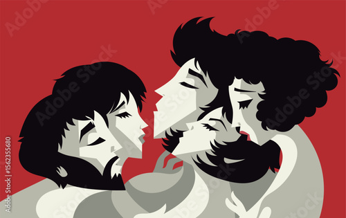 polyamorous group of sensual people