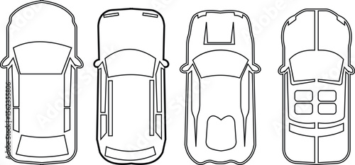 Cars icon set from above, top view isolated. Modern urban civilian vehicle. View from bird's eye. Realistic design. Flat style vector. traffic, automobile transportation. Transport service concept.