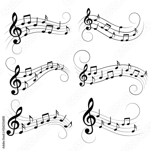 Music notes set, different musical elements, isolated vector illustration.