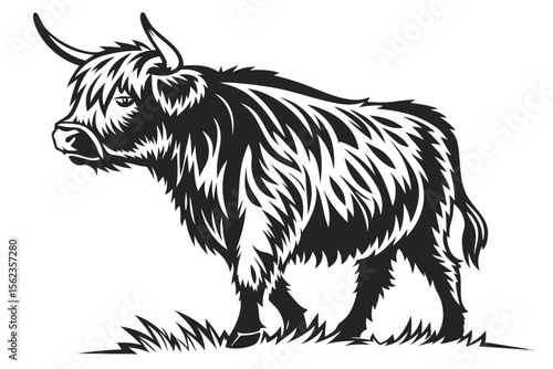 highland cow sihouette black vector