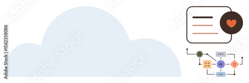 Wallpaper Mural Large cloud representing cloud computing, connected diagram showing AI-powered flow, speech elements, heart conveying user engagement. Ideal for innovation, AI, technology, communication, data Torontodigital.ca