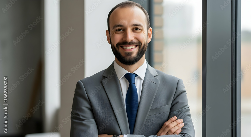 Smiling Businessman Portrait with Arms Crossed Near Window Smiling Businessman Portrait with Arms Crossed Near Window