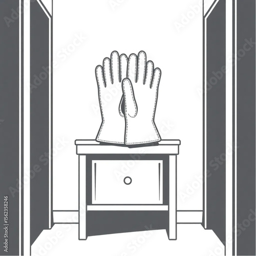 A pair of suede gloves on a hallway console