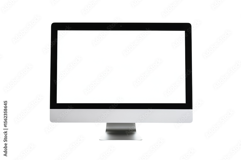 A modern iMac with a blank white screen, white and isolated on a transparent background in PNG format. A modern iMac with a blank white screen, white and isolated on a transparent background in PNG format.