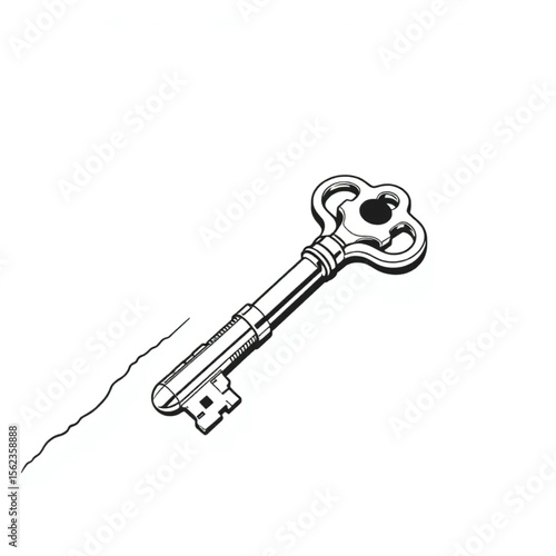 A brass key resting on a marble countertop