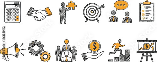 Business strategy and planning icons for growth and financial success goals