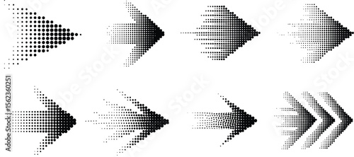 Halftone arrow vector set graphic design elements for direction and motion