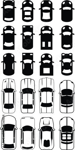 Cars icon set from above, top view isolated. Modern urban civilian vehicle. View from bird's eye. Realistic design. Flat style vector. traffic, automobile transportation. Transport service concept.