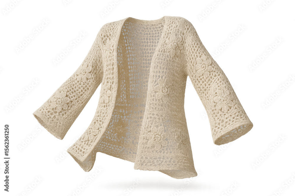 Obraz premium Crochet cardigan with floral pattern isolated on transparent background, stylish
