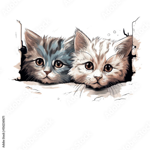 White kittens and a small mouse, adorable domestic pets with cute fur