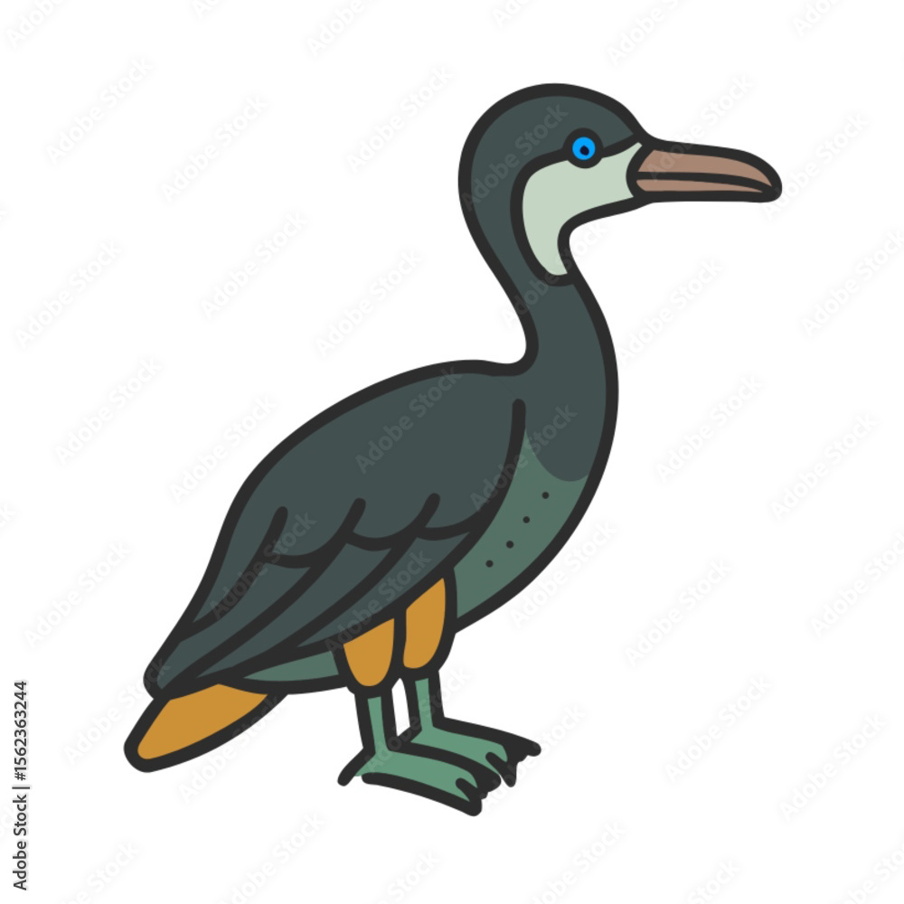 Obraz premium White background vector illustration of a cartoon duck with a black beak, isolated for a wild nature and animal theme