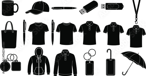 Promotional items vector set corporate gifts branding merchandise marketing gear