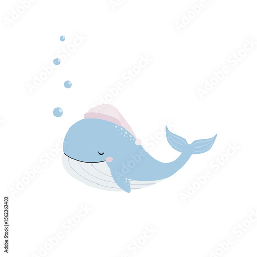 Cute sleeping whale in a nightcap.