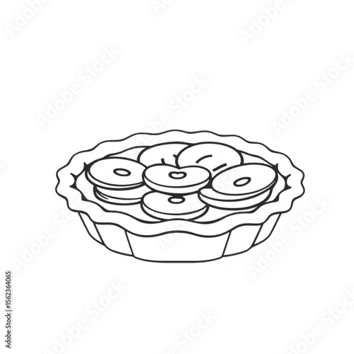 A ceramic pie plate with apple tart