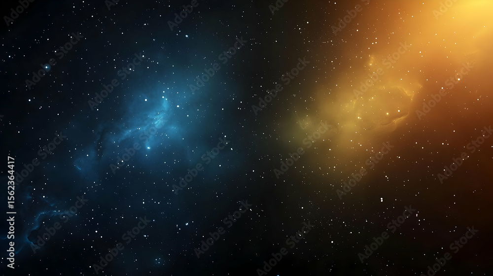 Obraz premium Cosmic nebulae, a vibrant display of celestial gas clouds in deep space, with a mix of blue and orange hues against a dark background sprinkled with stars