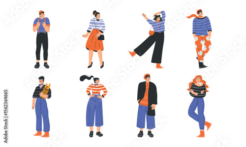 Stylized Illustrations Featuring Trendy Young Adults Dressed in Fashionable Outfits