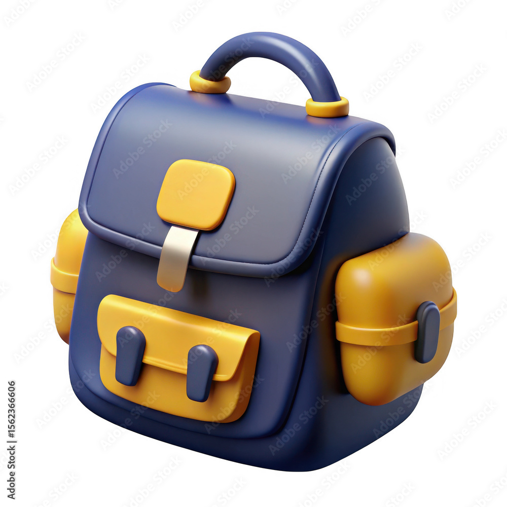 Naklejka premium Blue and yellow backpack 3d model isolated on transparent background