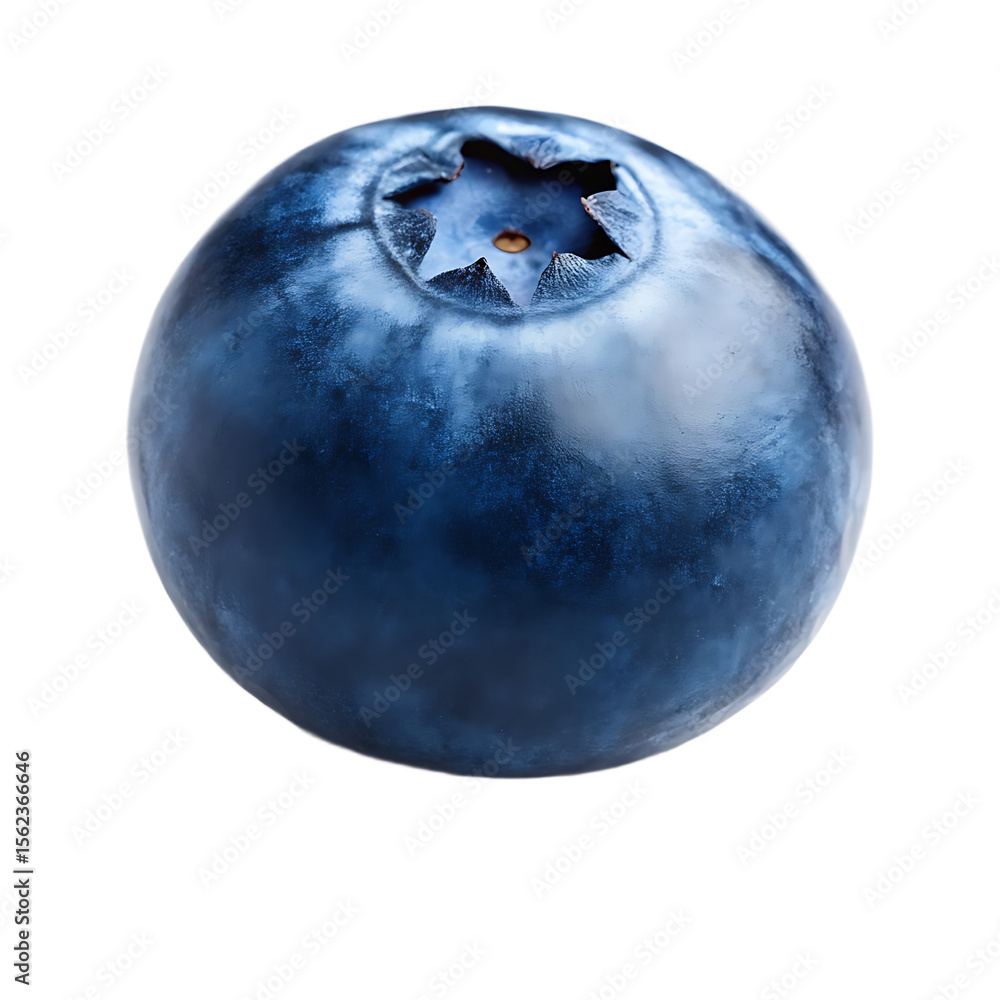 Obraz premium Close up macro shot of a single ripe blueberry with a star shape at the top isolated on transparent background