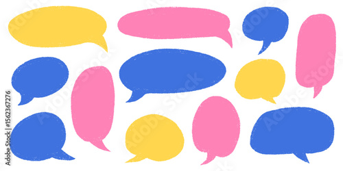 Crayon Speech Bubble Frame. Vector Chalk Talk Balloon. Colorful Dialog Chat Illustrations
