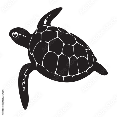 Black silhouette of a sea turtle swimming with detailed shell pattern and flippers