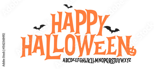 Spooky Cartoon Typography Font with Full Gothic Alphabet for Happy Halloween Lettering, Quotes, Party Decor, Greeting Cards, Stickers, Posters, Trick or Treat Typographic Design. Vector Illustration