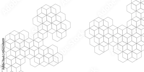 Abstract 3d hexagon grey and white out line technology style honeycomb seamless pattern background. Abstract background with hexagon, modern abstract vector polygonal pattern.
