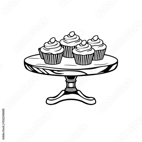 A wooden cake stand with cupcakes