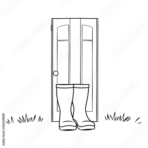 A pair of wellington boots by a back door
