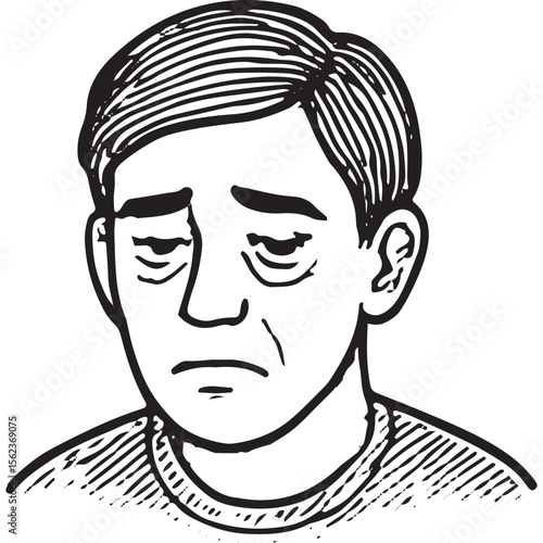 Melancholic sketch of a man with sad expression, ideal for sorrow art and emotional design projects