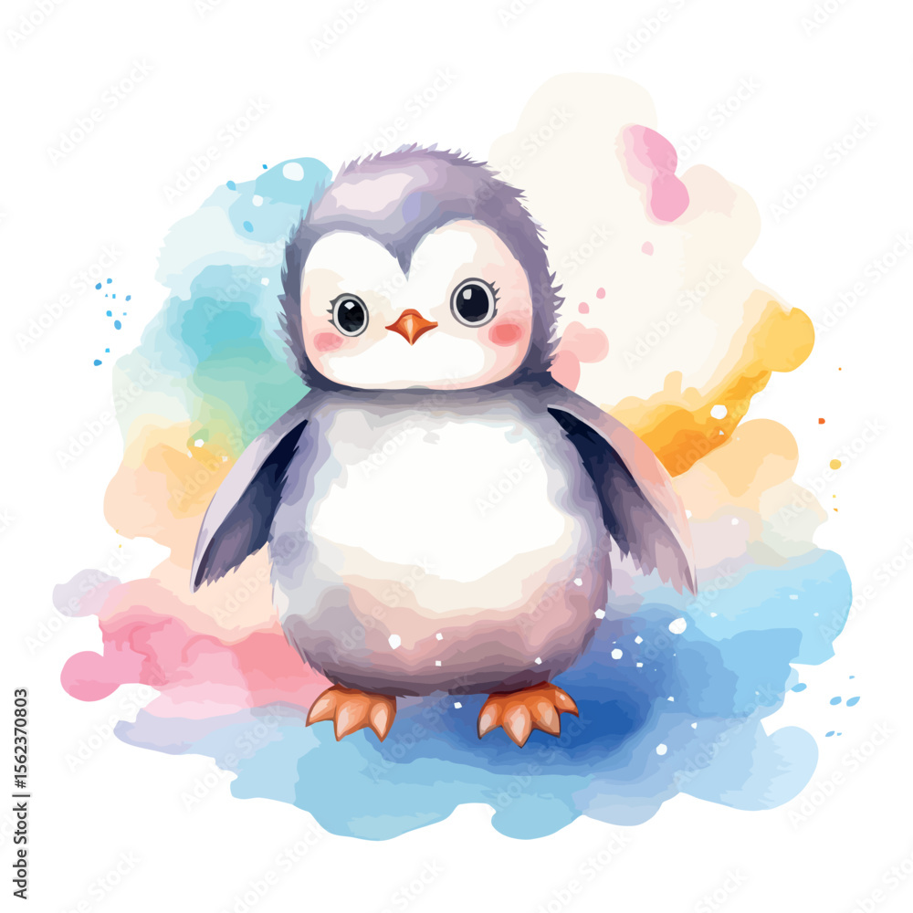 Fototapeta premium A cute blue cartoon penguin character with a sweet ice cream