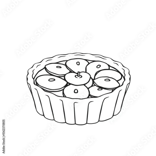 A ceramic pie plate with apple tart
