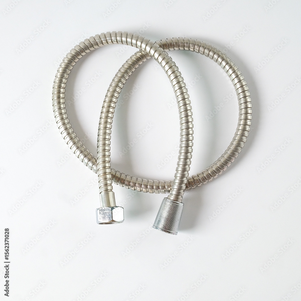 Chrome plated shower hose , isolated on white background. Chrome plated shower hose , isolated on white background.