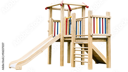  wooden climbing play structure for kids in a park isolated on white background PNG ,ai generated