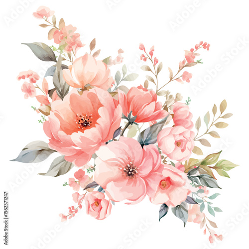 Elegant pink floral bouquet with lily blossoms, a beautiful spring nature illustration for your design needs