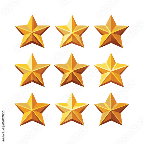 A set of nine golden star icons arranged in a 3x3 grid silhouette isolated on white background