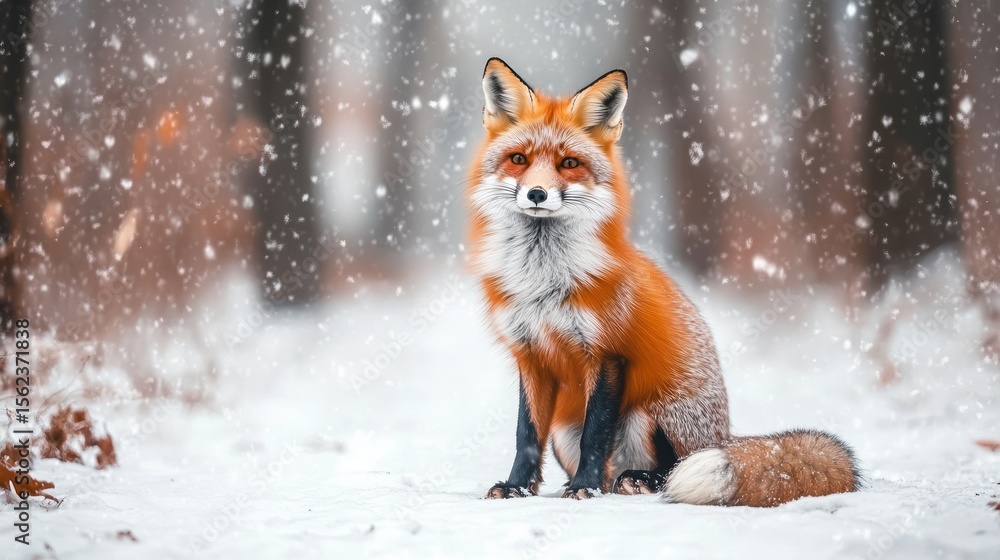 Fototapeta premium Fox in a snowy forest