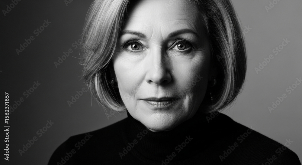 Studio portrait of a glamorous older woman, silver waves of hair. Studio portrait of a glamorous older woman, silver waves of hair.