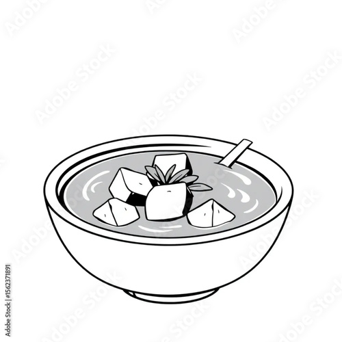 A ceramic soup bowl with croutons