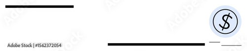 Dollar sign in a circular outline, balanced with clean horizontal lines. Ideal for finance, savings, investment, economy, wealth, minimalism and simplicity. Simple flat metaphor