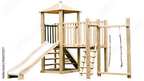  wooden climbing play structure for kids in a park isolated on white background PNG ,ai generated