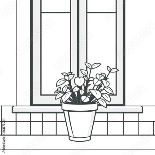 A potted sage plant on a kitchen windowsill