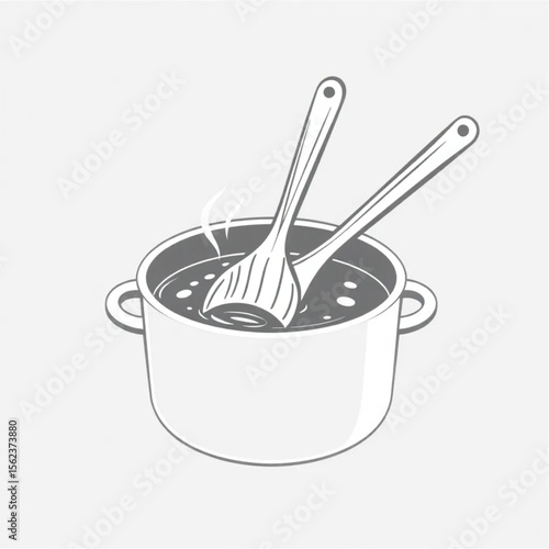 A wooden ladle in a soup pot