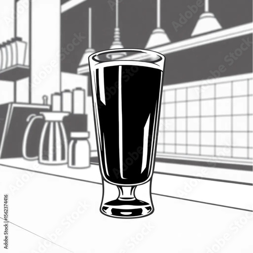 A glass of cold brew coffee on a café counter