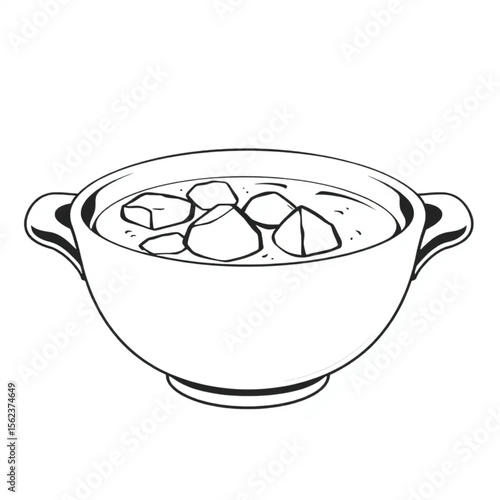 A ceramic soup bowl with croutons