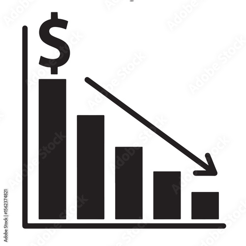 Silhouette of bar graph showing the fall of the US Dollar, decline in American currency value, economic downturn, depreciation concept — The Fall of the US Dollar